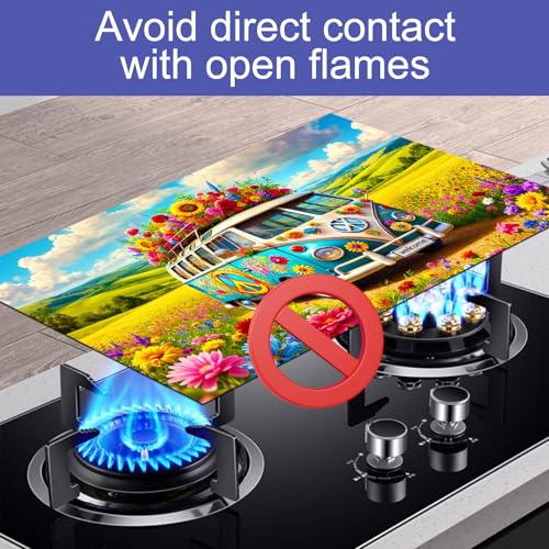 Image of HOMETITUTE Spring Stove Top Cover 28x20 Flower Van Countryside Heat Resistant