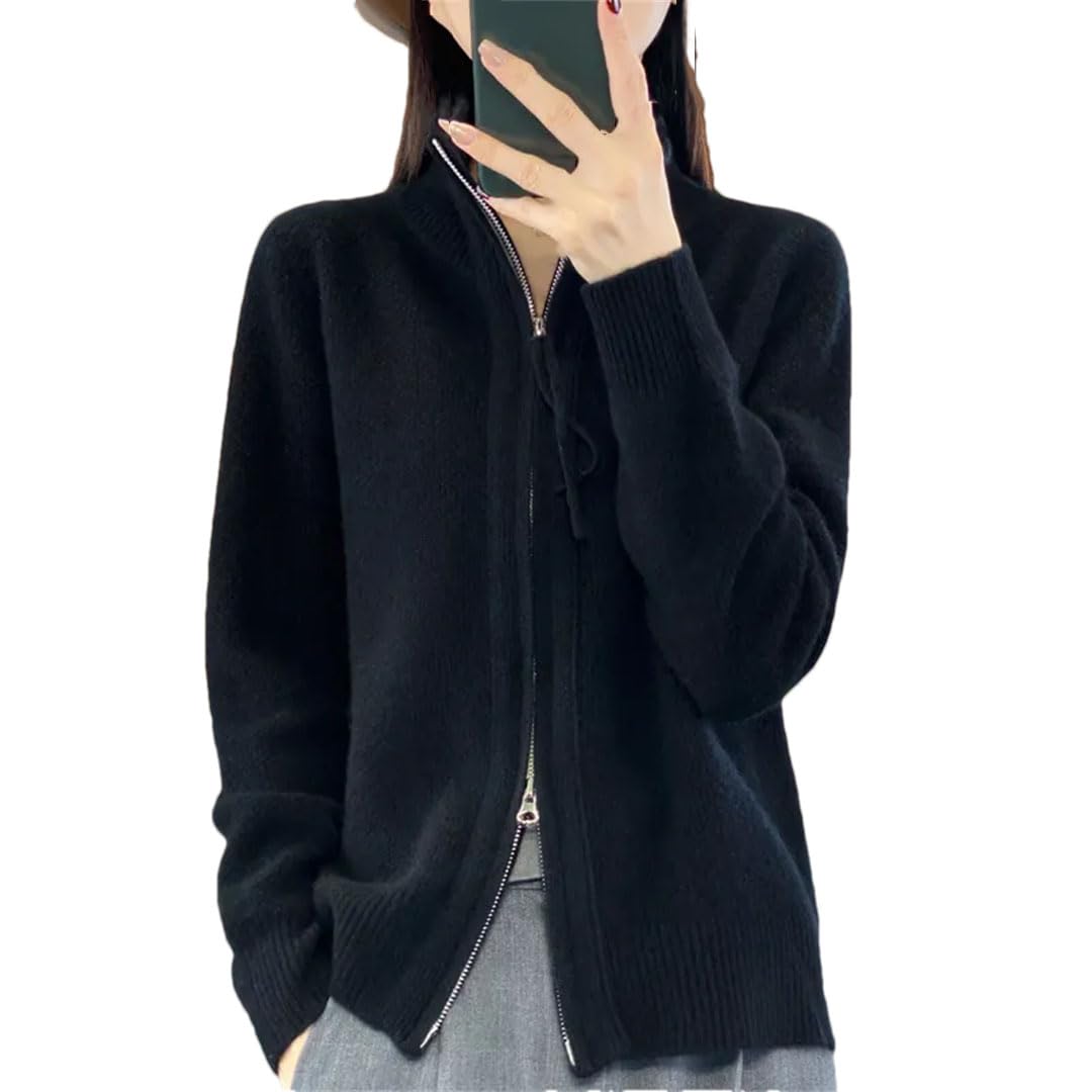 Alloaone Cardigan en Laine À Col Montant pour Femme, Fermeture Éclair, Ample, Manches Longues, Tricot en Cachemire, Pull À Bascule