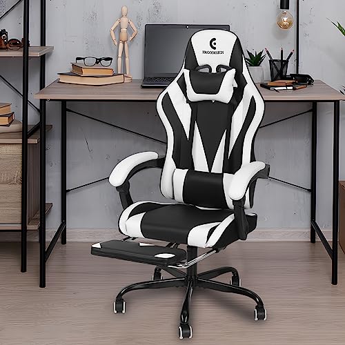 ErgoDesign Gaming Chair with Linkage Armrest & Footrest, High Back Video Gaming Chair, Black/White — view 2