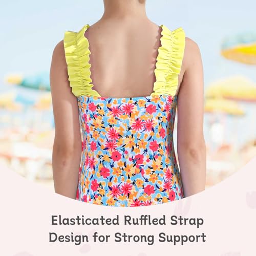 Image of XiaoMoSha Girls One Piece Swimsuit Ruffled Straps Bathing Suits Summer Swim Suit Quick Dry Beach Swimwear for Kids 3-10 Years