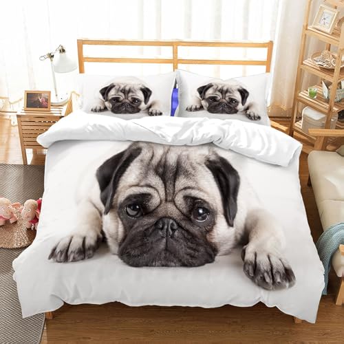 Housse de couette chiot carlin microfibre anti-plis grand lit