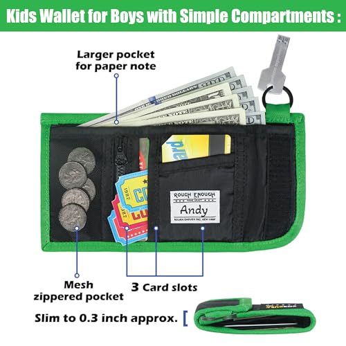 Rough Enough Kids Wallet for Boys Teens with Neck Lanyard Keychain Key Ring Cordura Black Green4