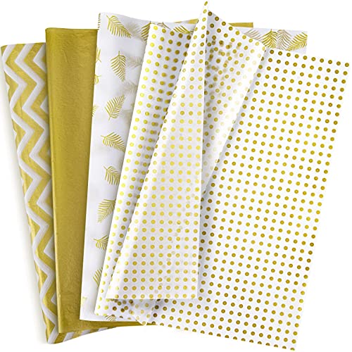 Image of Larcenciel Gift Tissue Paper, 120 Sheets Gold and White Tissue Paper bulk, Wrapping Paper for Christmas Gift Bags, Graduation, Birthday, Holiday, Wedding, Party Decor, DIY and Craft (19.7 x 13.8 inch)