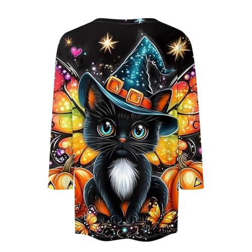 Cute Funny Halloween Shirts for Women Plus Size 3/4 Length Long Sleeve Womens Tops Witch Gothic Renaissance Shirt