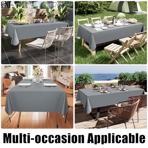 Image of Smiry Rectangle Table Cloth 60x102 Inch, Waterproof Wipeable Vinyl Tablecloths Protector, Oil Spill Proof Plastic Table Cover for Dining, Picnic, Camping, Outdoor, Grey