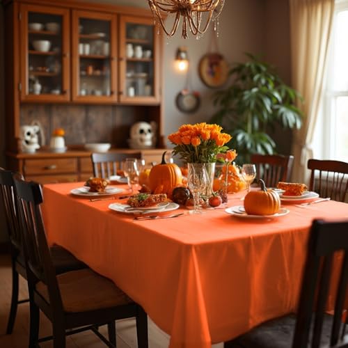 Image of sancua Rectangle Tablecloth - 54 x 78 Inch - Stain and Wrinkle Resistant Washable Polyester Table Cloth, Decorative Fabric Table Cover for Dining Tables, Buffet Parties and Camping, Orange
