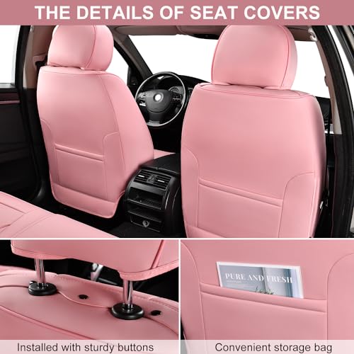 Image of TIEHESYT Car Seat Covers , Breathable Leather Automotive Front and Rear Seat Covers, Car Seat Protectors, Compatible with Most Vehicles, SUV (Cute Pink, Front Pair)