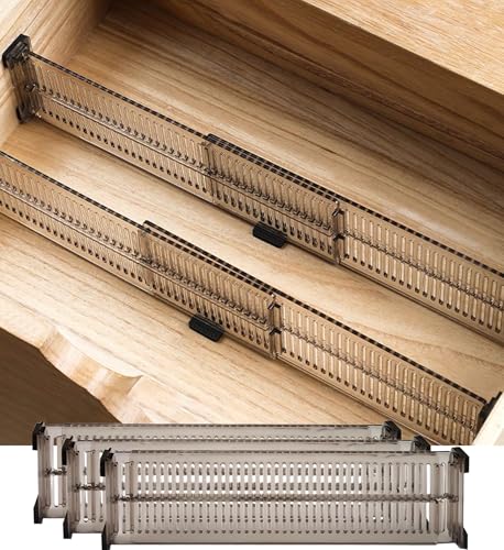 GDGZJJD Adjustable Kitchen Drawer Dividers, Expandable Organizer for Dresser or Clothing Drawers, Deep Drawer Separators, Versatile Storage Solutions for Home and Kitchen, Pack of 3