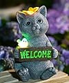 Fashionoda Solar Cat Figurine Garden Statues : Outside Welcome Cat Statue with Butterfly for Garden Decor and Yard Decorations - Unique Gifts for Women and Mom