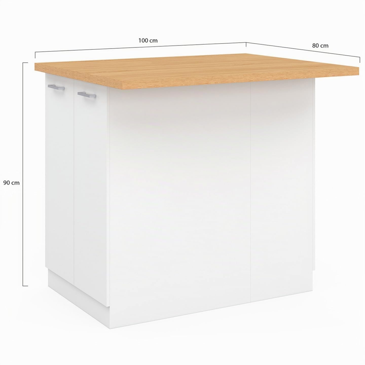 IDMarket - Ilot Central IVO 100 cm, color blanco con encimera de haya
