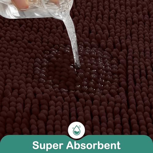 HOMEIDEAS Bathroom Rugs Set 2 Pieces, Ultra Soft Non Slip Absorbent Chenille Toilet Bath Mat Set (Brown) — view 2