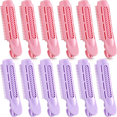 12 Pieces Volumizing Hair Root Clip Natural Fluffy Hair Clips Volume Hair Curler Clip Naturally Fluffy Clamp Rollers Hair Styling Tools for DIY Hair Curly Styling Tools, Purple and Pink