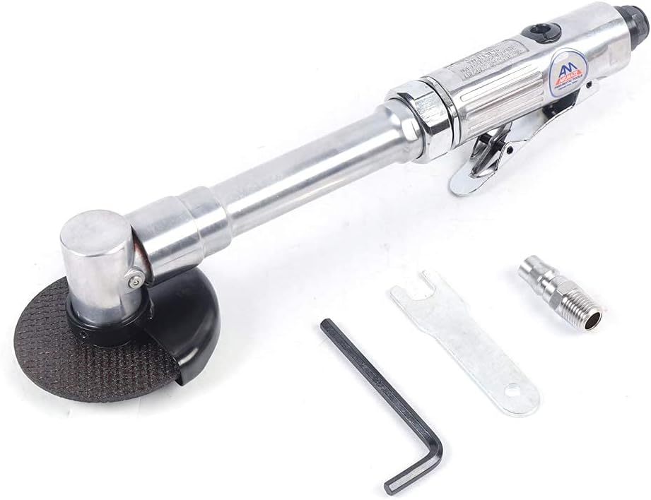 Air Angle Grinder W/Long Handle 3 "/75mm 18000 RPM high Speed Long Handle Pneumatic Cut Off Tool with 180 degree metal safety cover Extended Handle 90 PS