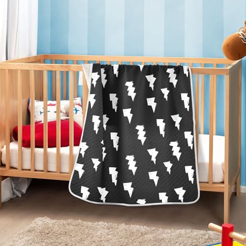 Image of Doodle White Lightning Bolt Baby Swaddle Blanket for Boys and Girls, Muslin Baby Receiving Swaddle Blanket, Soft Cotton Nursery Swaddling Blankets for Newborn Toddler Infant