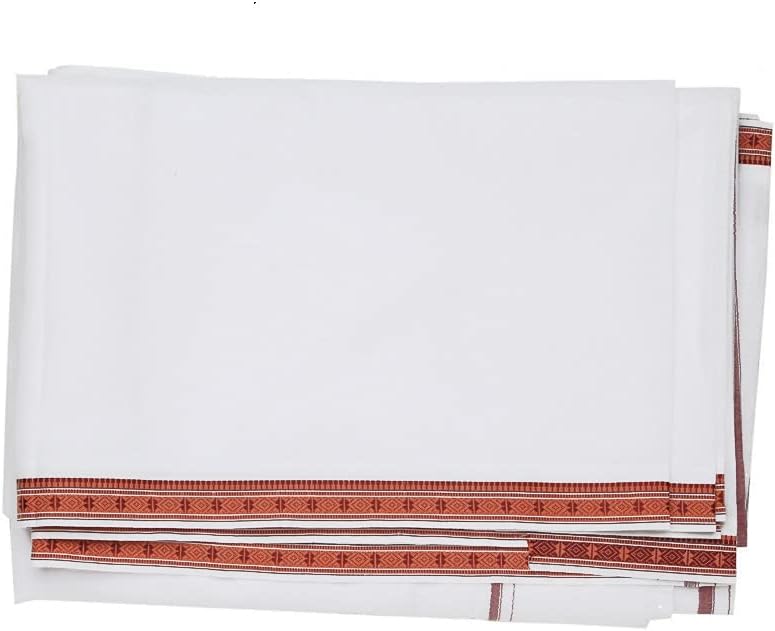 Aditri Creation Thin Dhoti Cotton Dhoti's Full Length Men's Ethnic Wear White Single Piece Indian Traditional Dhoti with 1 inch Large Border Festival Gifts