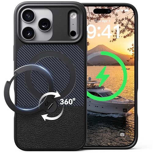 【機能美を纏う&無言の名刺】CASEKOO iPhone 17 Pro MAX 用 ケース 360°回転スタンド搭載 MagSafe対応 360°全方位米軍MIL規格 耐衝撃 縦横両対応 高耐久 指紋防止 滑り止め ワイヤレス急速充電対応いphone17pro 用 ケース 6.3インチ「MagicStand Pro」(テクスチャブラック)