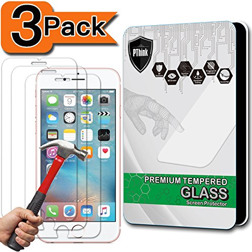 [3-Pack] iPhone 6s Screen Protector, PThink [Tempered Glass] [9H Hardness] [Anti-Scratch] [Fingerprint Resistant] [Easy-Install] Glass Screen Protector for iPhone 6 6s (3-Pack)