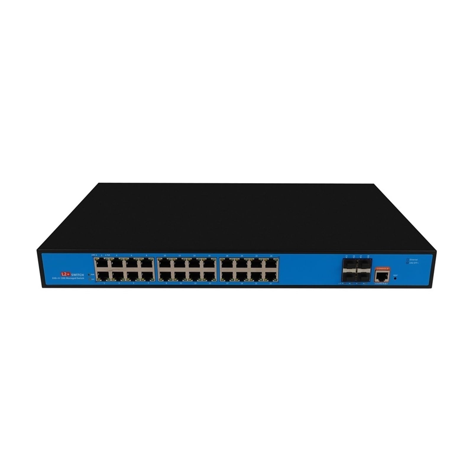 Gigabit L2+ zarządzany przełącznik POE 24 * 10/100/1000M Base-T RJ45 port 4 * 1G/2,5G/10G SFP+ gniazdo światłowodowe obsługuje QOS/DHCP/VLAN (kolor: EW-S2924GM-AP)