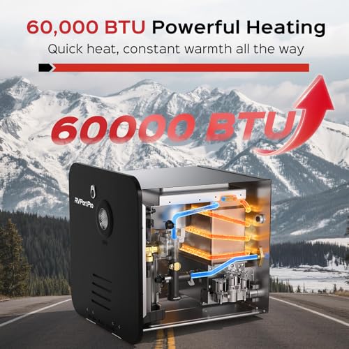Image of RV Tankless Water Heater, Propane-Powered, with 15 inchx15 inchBlack Door and Remote Control, 12V DC, Compatible with All RVs
