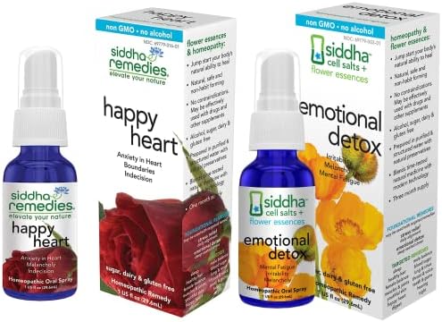 Siddha Remedies Emotional Detox and Happy Heart Homeopathic Oral Spray to Relief Indecisions, Boundaries, Melancholy, Physical & Mental Fatigue with Flower Essences for Calming The Mind & Heart