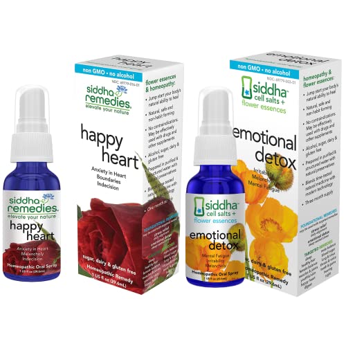 Siddha Remedies Emotional Detox And Happy Heart Homeopathic Oral Spray To Relief Indecisions, Boundaries, Melancholy, Physical & Mental Fatigue With Flower Essences For Calming The Mind & Heart #TOP23
