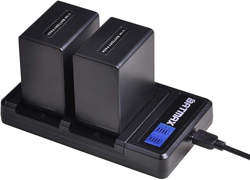 Batmax 2 baterías NP-FV100 de 3900 mAh + cargador dual LCD USB para Sony NP-FV100A; DCR-SR15, SR21, SR68, SX44, SX85, FDR-AX100, HDR-CX110,