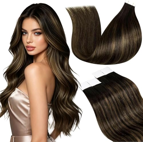 Image of LaaVoo Tape in Hair Extensions Human Hair Tape in Hair Extensions Ombre Brown to Light Brown Tape on Extensions Real Human Hiar Straight 12 Inch 30g 20Pcs