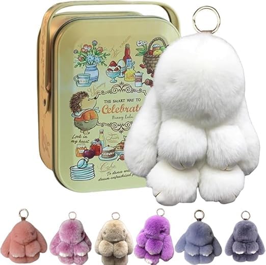 Bunnylulu Keychain With Exquisite Box, Bunny Lulu Keychain,Handmade Soft Bunny Pompom Charms,Cute Bunny Keychain for Women,Bunny Keychain Plush