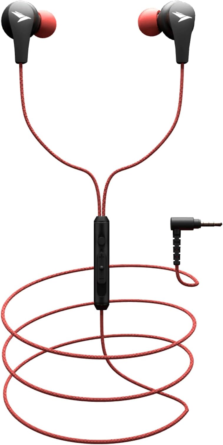 MOZU Audiology 100 Wired Earphones, Ergonomic Fit, Tangled Free Rugged Wire, Gold Plated 3.5mm L-Shape Connector, Volume Controller & Built in Mic (Candy Red, Dual Color)