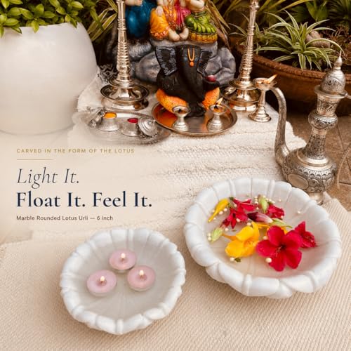 Image of Marble Urli Bowl for Home Decor | Handcrafted Floating Bowl, Decorative Centerpiece for Living Room, Luxury Stone Urli Dish, Pooja Decor & Festive Gift Item (Round Lotus Urli /6 Inch)