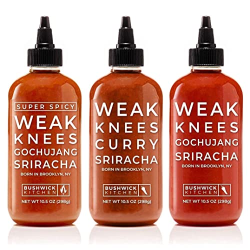 Bushwick Kitchen Sriracha Sampler Set, Includes Weak Knees Gochujang Sriracha, Super Spicy Gochujang Sriracha, Curry Sriracha Hot Sauce