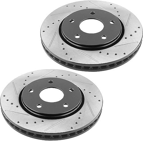Image of MotorbyMotor Front Brake Pads and Rotors kit fits for Scion XB, Toyota Rav4 Prius, Lexus HS250H 275mm Drilled & Slotted Disc Brake Rotor & Ceramic Brake Pad 31440