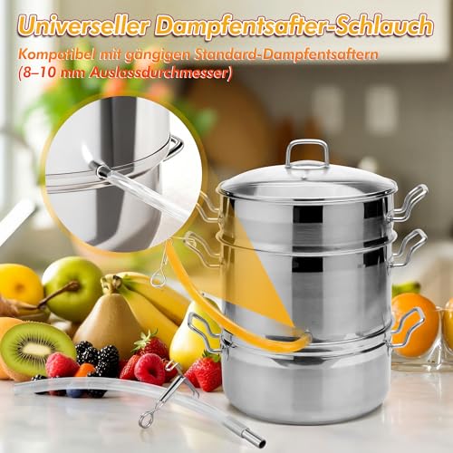 Enhon 2er Set Schlauchgarnitur für Saftgewinner, 2 Transparenter Silikonschlauch für Dampfentsafter, 2 Edelstahlrohre, 2 Stück Schlauchklemmen, Original Ersatzteil für schonende Dampfentsaftung