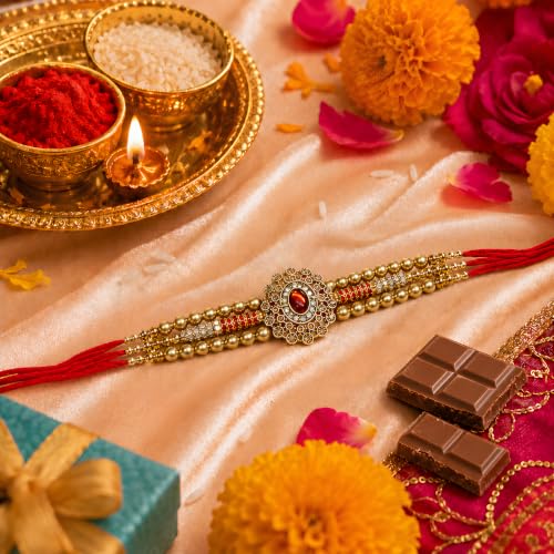 Canton Rakhi For Brother With Chocolate Gift Hamper, Rakhi With Chocolate, Pack of 1 Designer Rakhi For brother (Design-74)