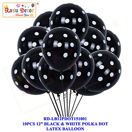 Image of RasuDecor 10 Pieces 12 inch Polka Dot Latex Balloon Black and White Dot Colorful Balloons, 12 Inch Latex Polka Dots Balloons for Kids Women Men Birthday Easter Engagement Wedding, Halloween Party Supplies Decor #RasuImpex (10Pcs 12 inchPolkaDotBlackWhite)
