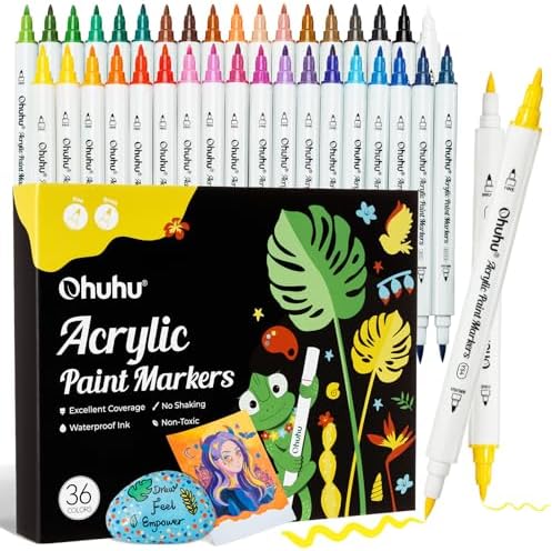 Ohuhu Acrylic Paint Markers Dual Tips: 36 Colors Brush & Fine Pai...