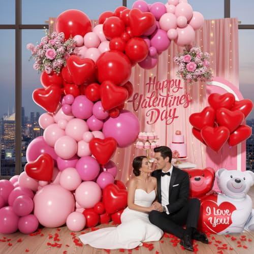 Image of Valentines Day Balloons Garland Arch Kit, Pink Red and Red Heart Balloons for Valentine's Birthday Galentine's Day Wedding Anniversary Engagement Romantic Party Decorations Special Night