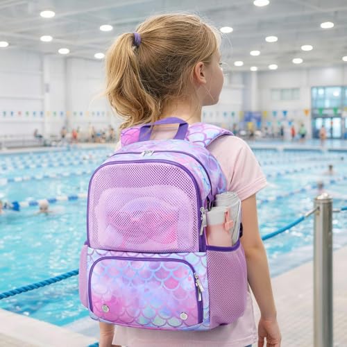 WAWSAM Mermaid Kids Swim Bag for Swimmers - Girls Beach Bag for Swimming with Wet Dry Compartments, Gym Sports Backpack with Shoes Compartment, Pool Bags Gym and Workout Gear by WAWSAM - Used condition - Image 7