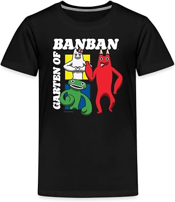 Garten of Banban - Character Squares T-Shirt Kids, Black, 12-14