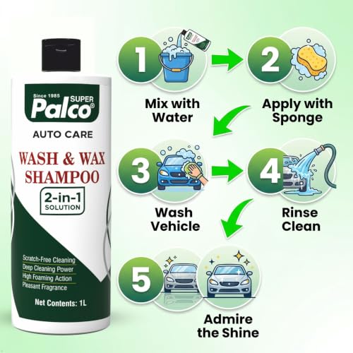 Image of PALCO Wash and Wax Car Shampoo 1L, pH Neutral Car Washing Shampoo