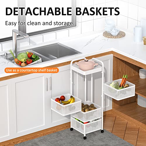 Pinfengjiaju Rotating Kitchen Storage Shelf With Handle, Fruit Vegetable Storage Basket, Rolling Storage Cart, Multifunctional Household Shelf For Bedroom, Bathroom, Living Room(White, 5-Tier Square) #TOP3