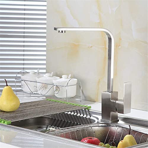 Grifo de cocina monomando cuadrado en acero cepillado para fregadero con mezclador agua fría y caliente 3