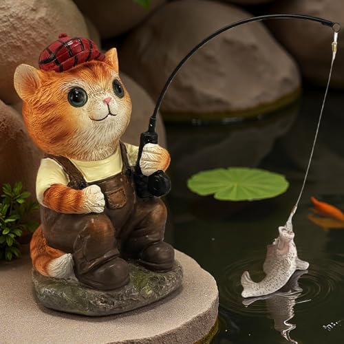 GARDEN WHISPER Cat Statue Outdoor Koi Pond Garden Decoration, Cat