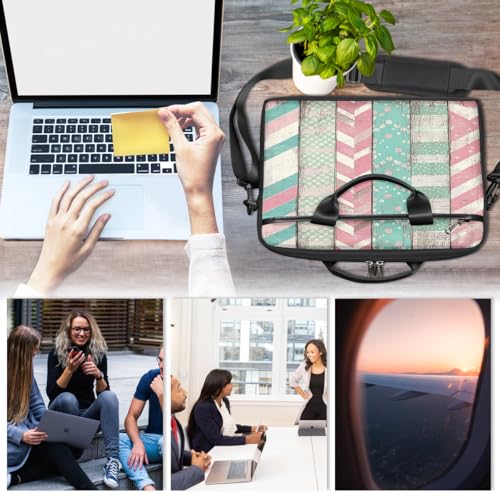 Funda para laptop de 15 pulgadas con diseño geométrico y patrón de tablero de madera, maletín delgado para hombres y mujeres, con correa ajustable para hombro, ideal para oficina, trabajo y viajes miniatura 6