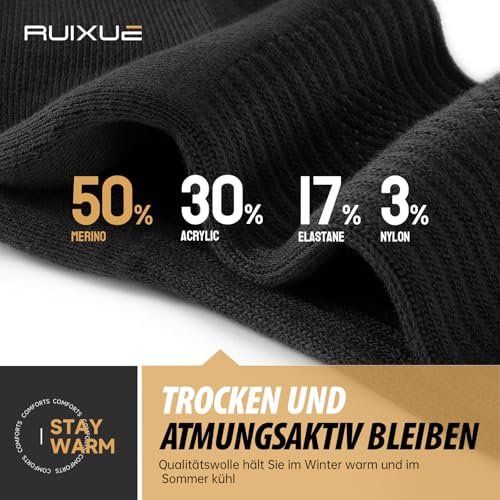 Ruixue Merino Wandersocken Herren & Damen, Outdoor Socken Trekkingsocken, Merinowolle Sportsocken Laufsocken Sneakersocken für Herren, Damen & Kinder[3 Paar]