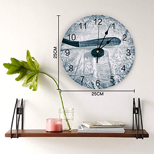 Sun-Shine Silent Non-Ticking Wall Clock Battery Operated Ice Hockey Winter Sports Round Clocks Home Decorative Wall Clocks For Bedroom, Living Room, Office Stick And Puck With Snow #TOP3