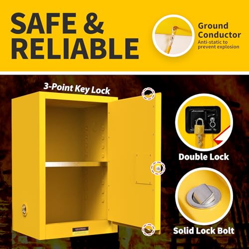 Image of 55 Gallon Flammable Cabinet, Galvanized Steel Flammable Storage Cabinet, Adjustable Shelf for Commercial Industrial Home Use 35H x 23W x 23D