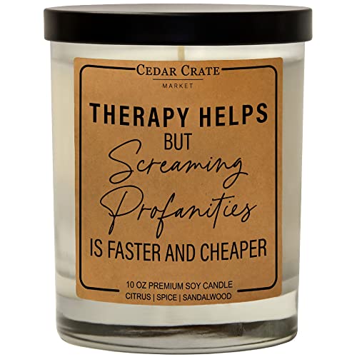Funny Candle - Therapy Helps Profanity Is Faster And Cheaper - Luxury Scented Soy Jar Candle, Gifts For Women, Birthday Gift For Her, Best Friend Gift, Best Friend Candles, Funny Gifts #TOP26
