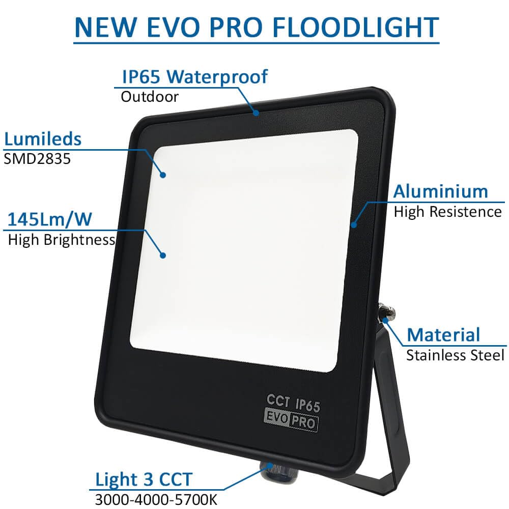 FactorLED Foco Led Exterior 200W (1400W), 22000Lm, Reflector EVO PRO, Outdoor Floodlight, Impermeable IP65, CCT Luz Seleccionable 3000K 4000K y 5700K, para Jardín, Garaje, Terraza y Patio (200W)