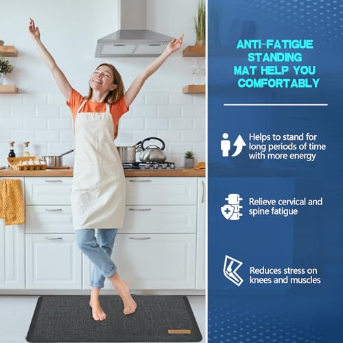 Image of Anti Slip 7 /8 inchs Anti Fatigue Kitchen Floor Mat, Ergonomic Comfort Standing Mat, Waterproof Kitchen Rug for Home, Kitchen, Office, Laundry, Garage (Deep Gray, 17.3 inch x 39 inch -0.87 inch)